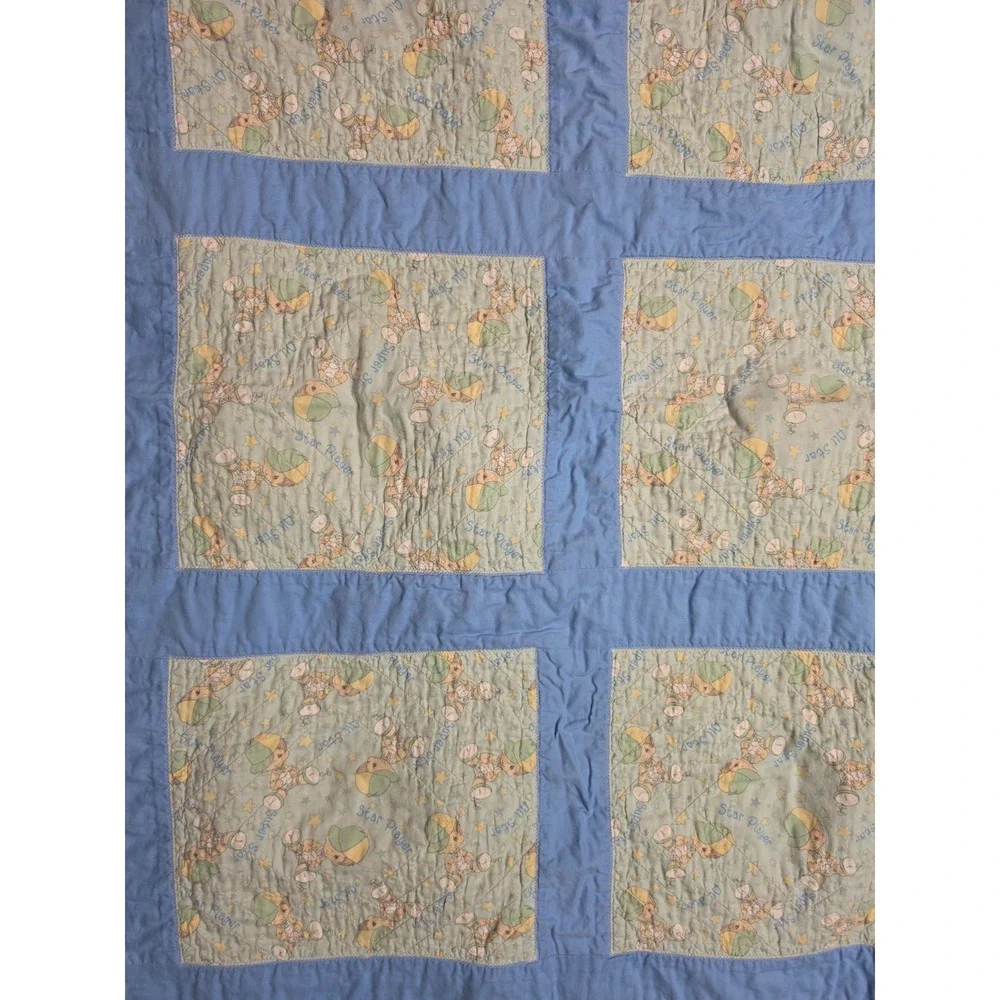 VTG 90's Precious Moments Quilted Baby Crib Blanket 42 X 32 Boys Baseball